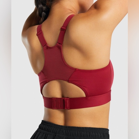 Gymshark Sports Bra Women's Size Medium Dark Red Racer Back Padded Mesh - Picture 10 of 10